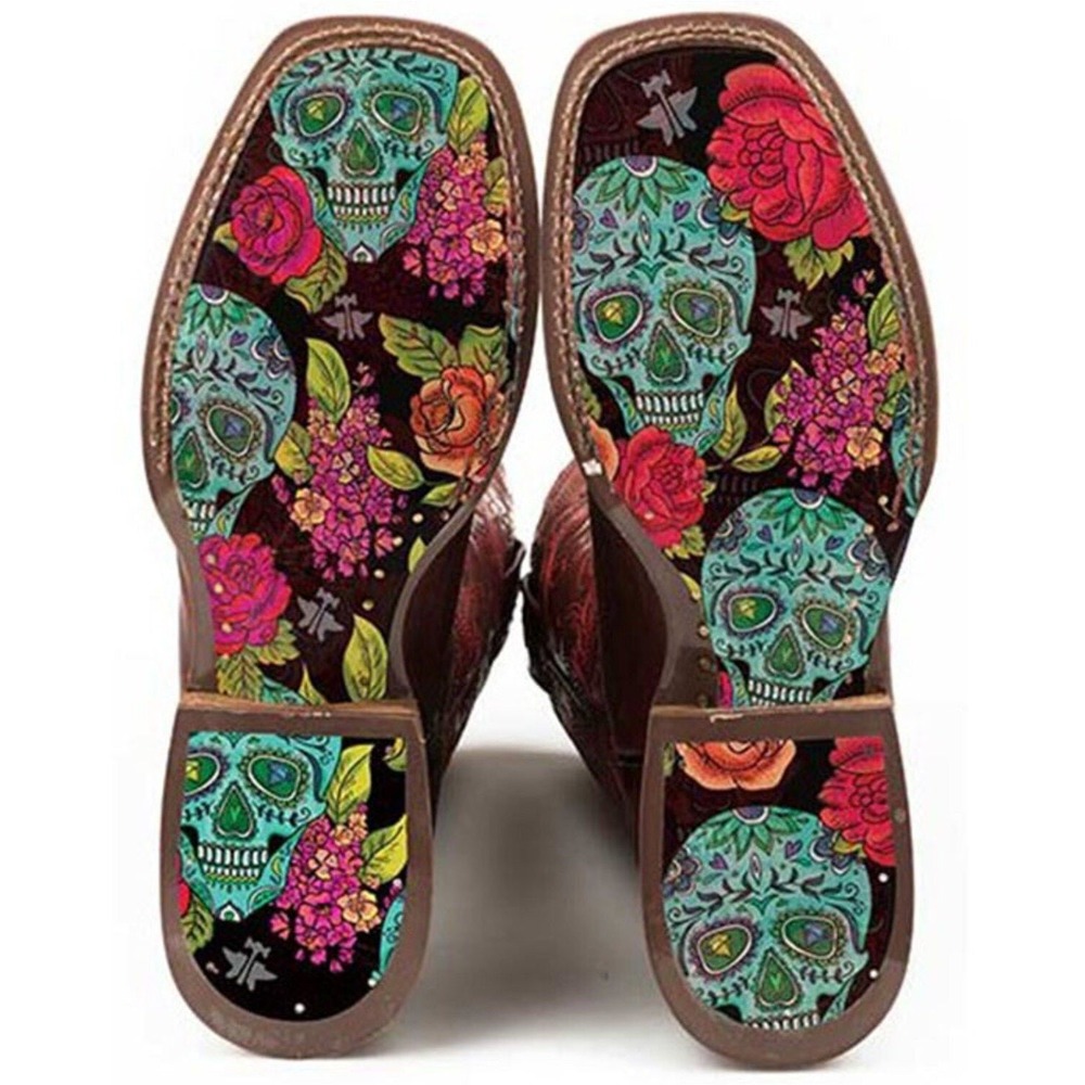 NEW Tin Haul Monster Cherry Broad Square Toe Western Cowboy Boots Skull Sole 8.5 - Picture 3 of 12